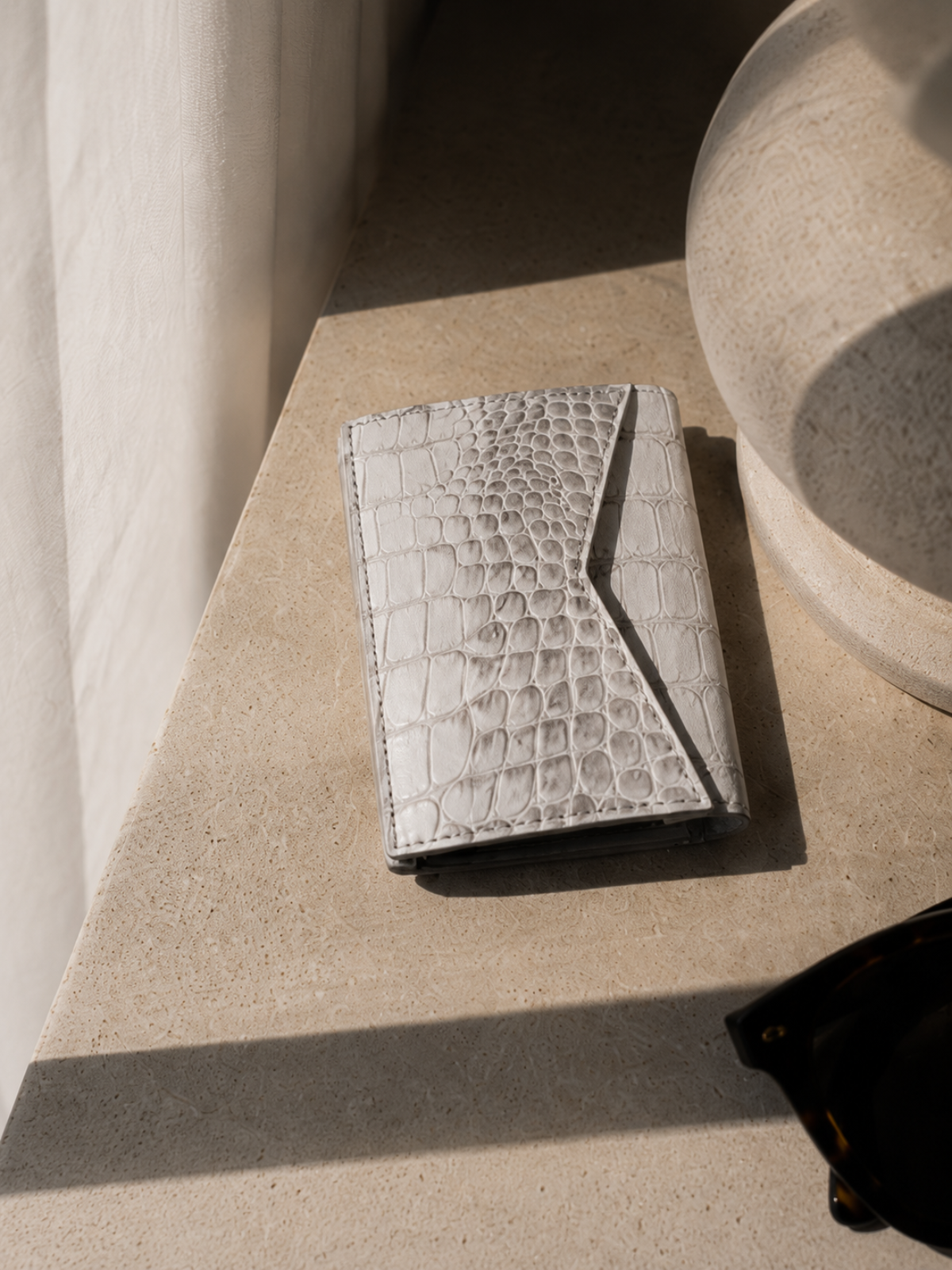Crocodile Card Wallet Ivory